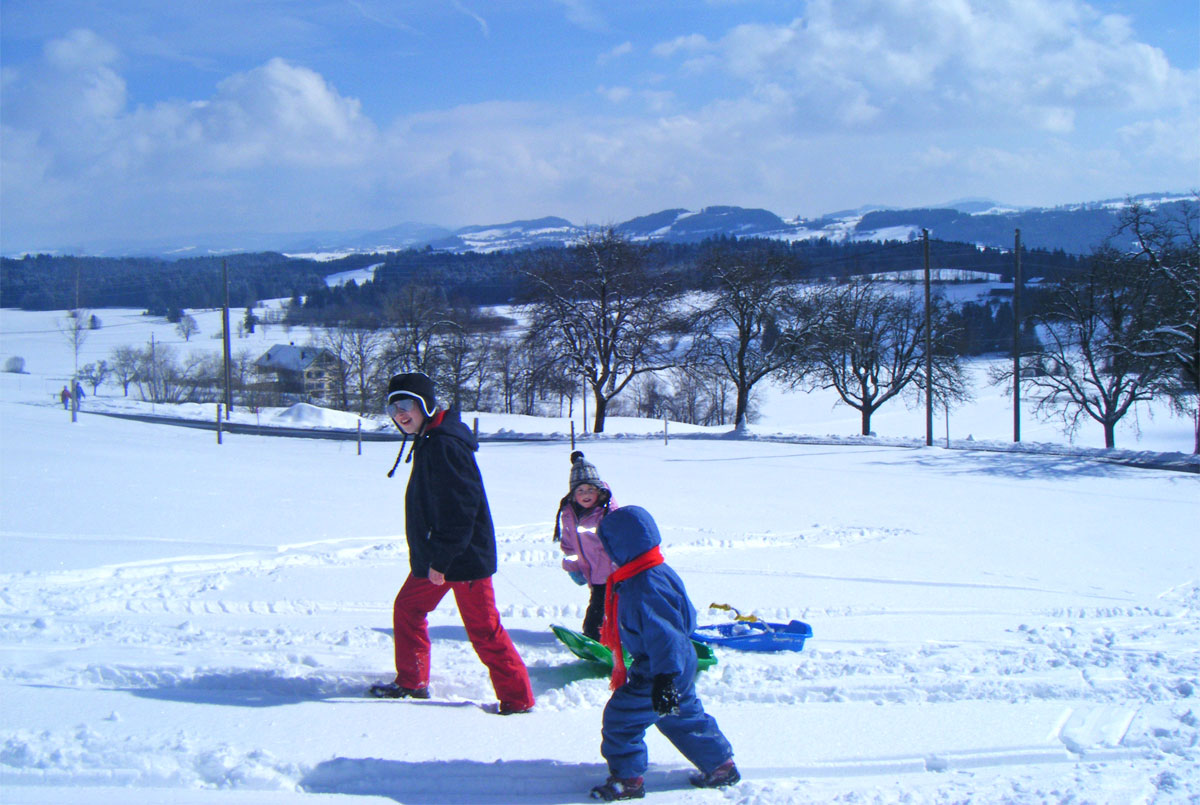 Rodeln hinterm Haus